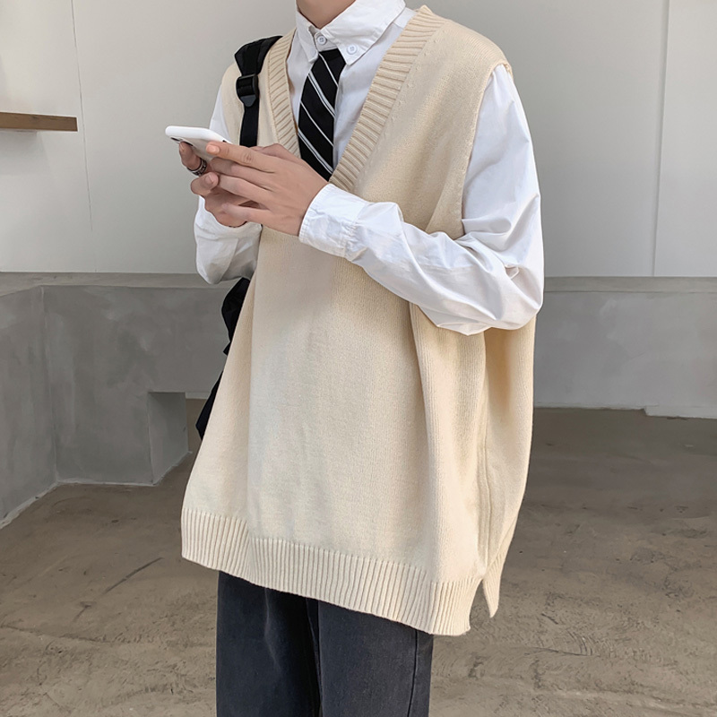 SUNTEK针织马甲男宽松无袖坎肩毛衣韩版潮流个性潮牌V领上衣外穿秋冬款马甲/背心