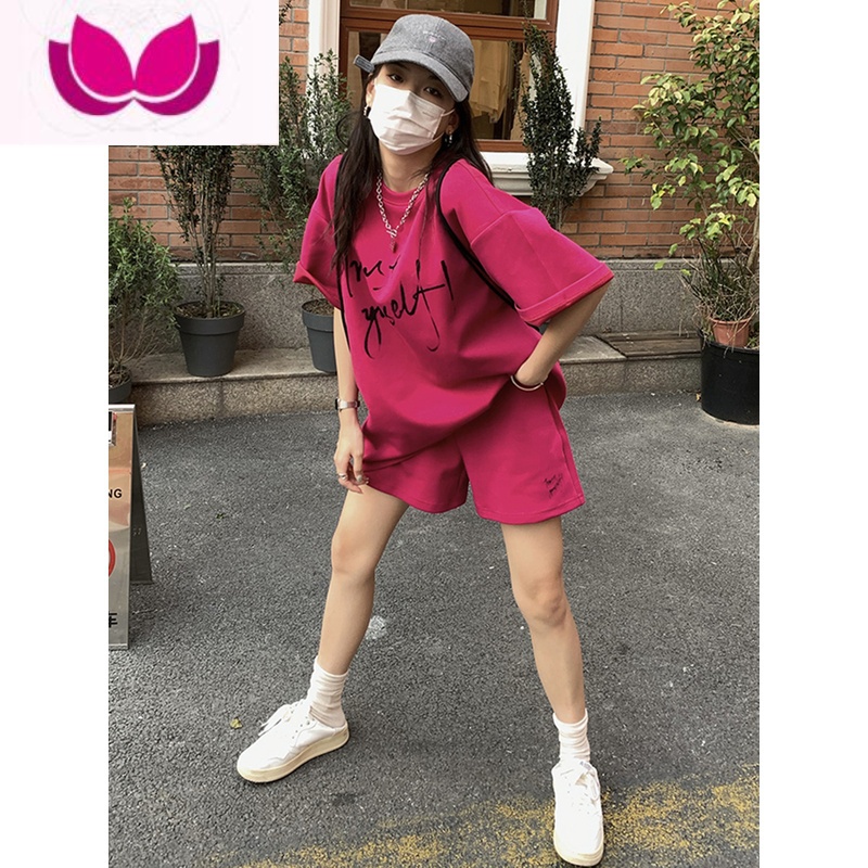 七斓2023新款运动套装女夏季宽松大码短袖短裤学生韩版时尚休闲套高清大图