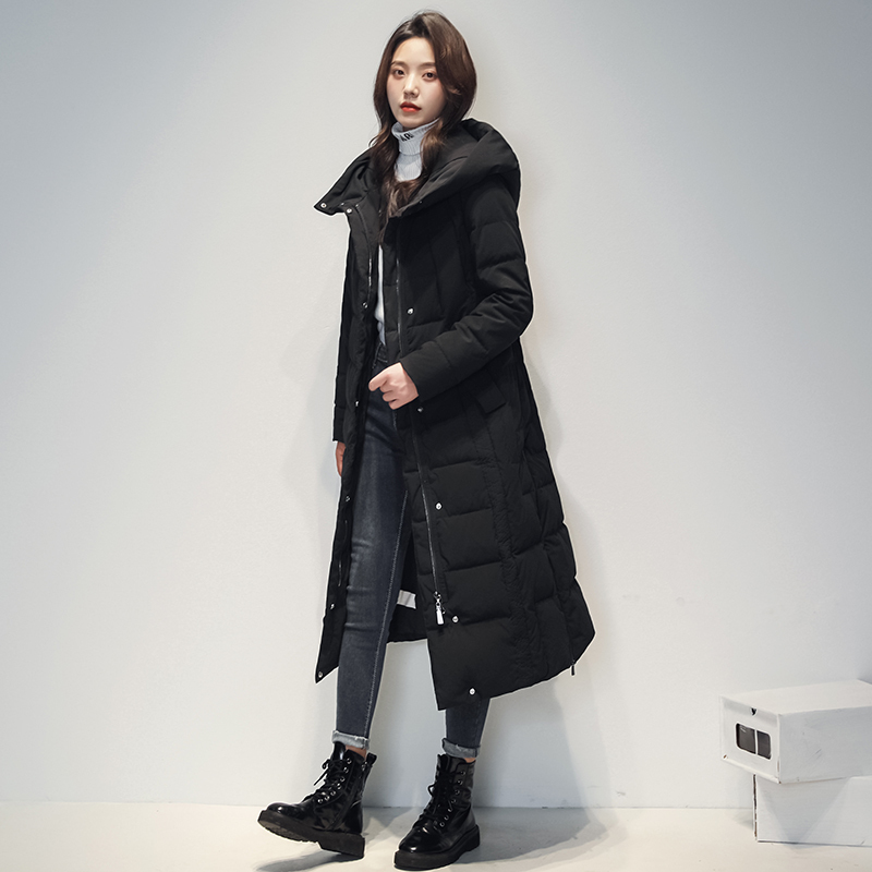 雅鹿羽绒服女中长款冬新款修身白鸭绒收腰显瘦连帽过膝加厚外套zc