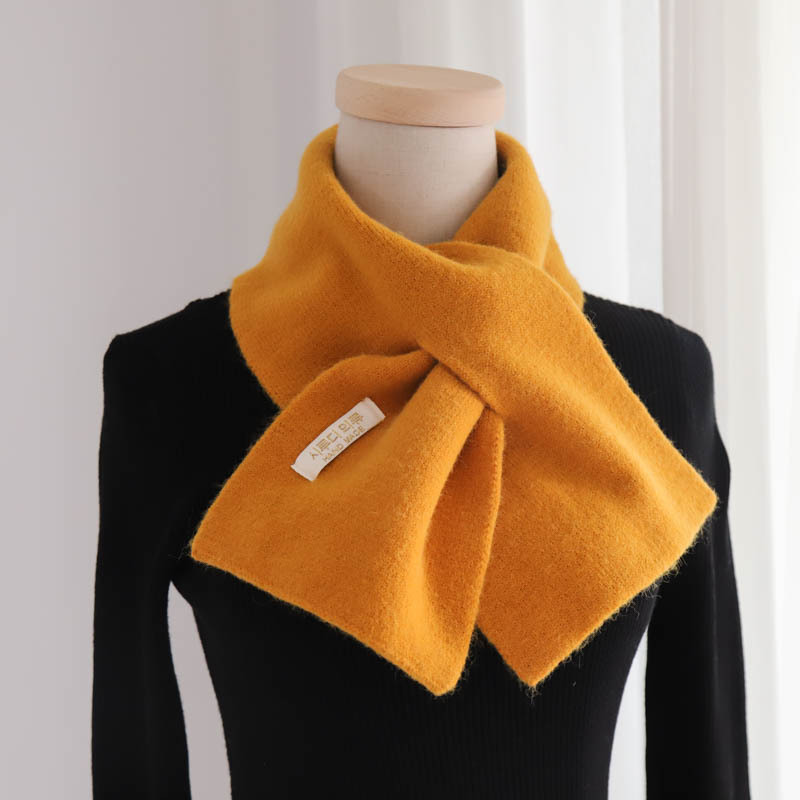 盛世尼曼春秋季交叉小围巾女潮韩版百搭冬保暖薄款短纯色针织毛线护颈