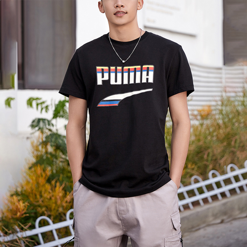彪马短袖男装T恤2021夏季新款黑色圆领休闲运动服体恤衫531497