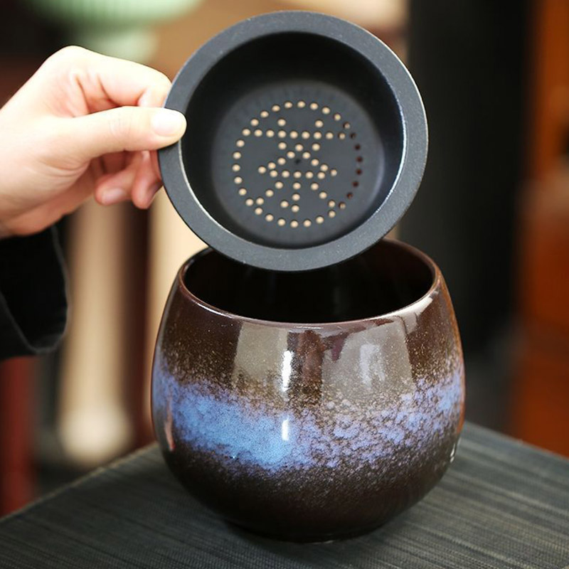 大号窑变轴茶渣缸长15.5*12.5cm 1500ML高清大图
