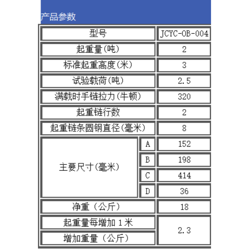 JCYC 不锈钢手拉葫芦 JCYC-OB-004 台高清大图