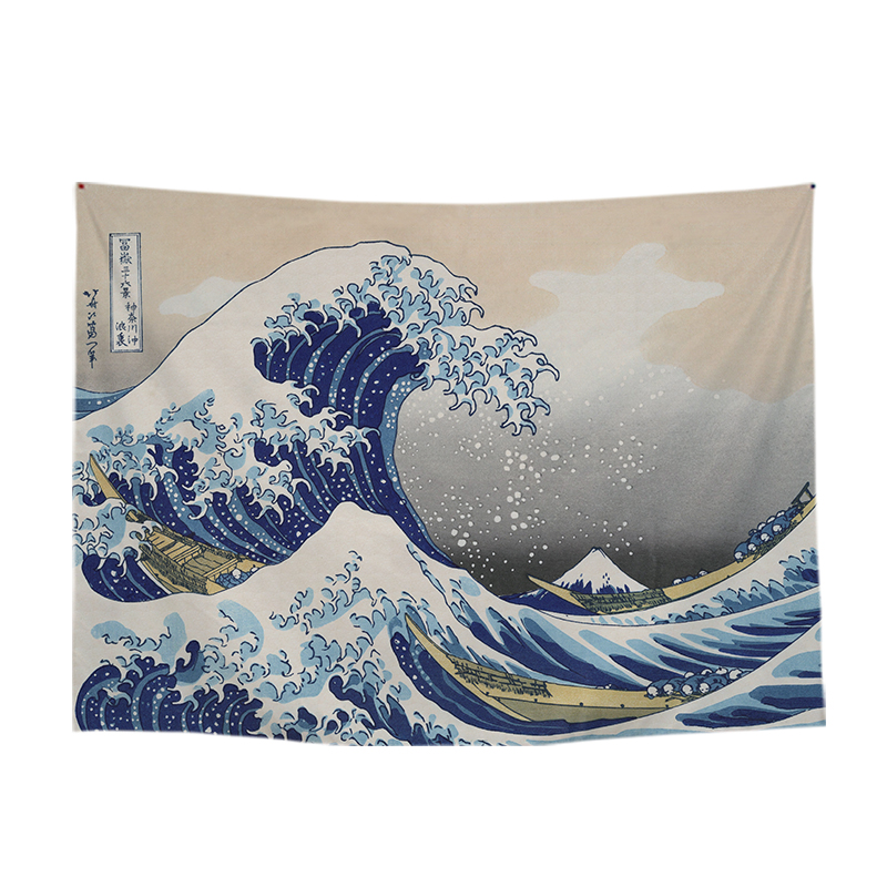 美帮汇日式浮世绘神奈川冲浪图背景布挂布宿舍床头装饰背景墙布高清大图