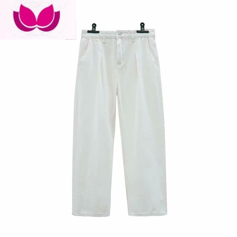 七斓港风古着痞帅白色牛仔大码长裤男ins日系oversize宽松显瘦阔腿裤图片