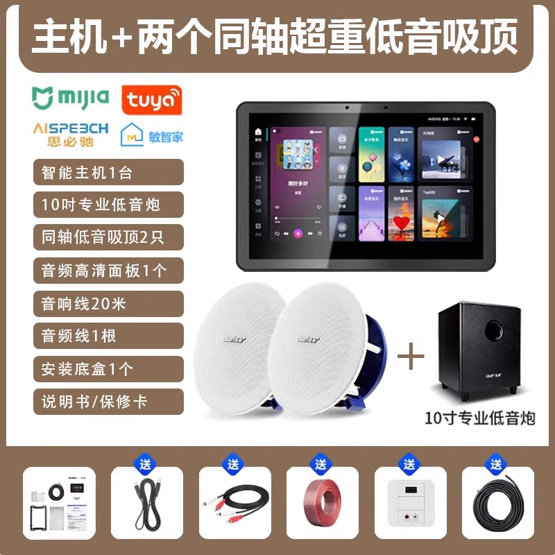 先科(SAST)智能AI家庭吸顶音响客厅无线蓝牙吊顶智能语音主机+2个6.5英寸超重低音同轴吸顶音响+10吋专业低音炮