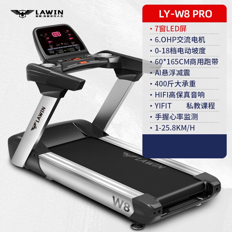 蓝鹰W8跑步机家庭用高端大型健身房专用室内商用运动健身器材 LY-W8（PRO）LED屏