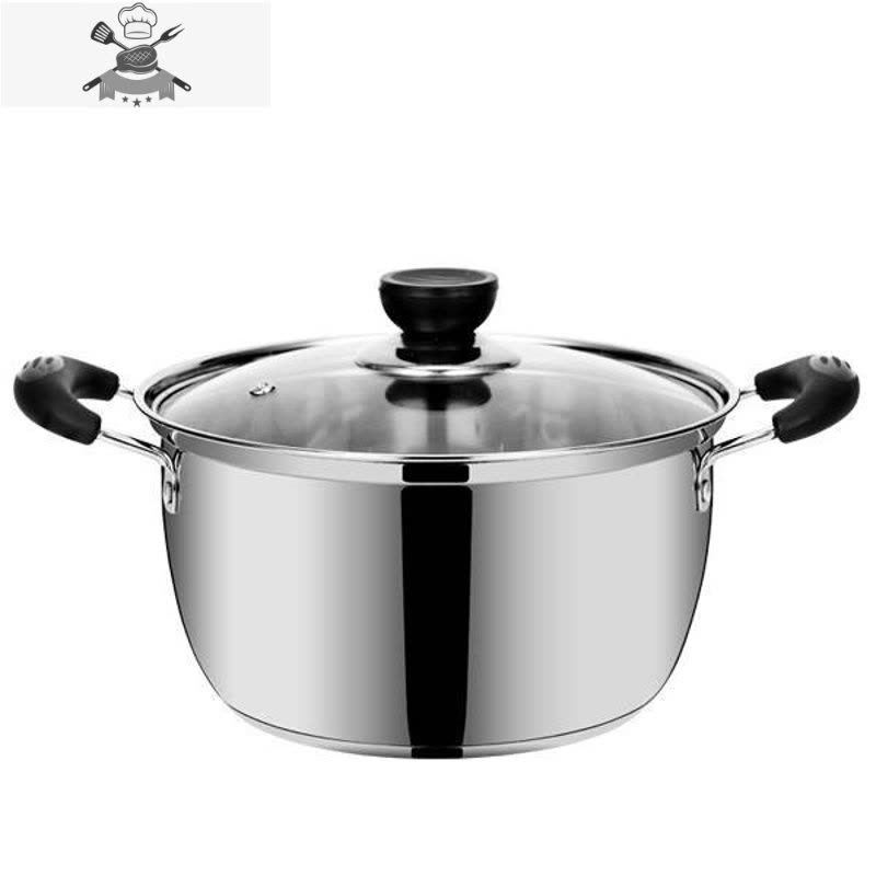 敬平不锈钢加厚汤锅奶锅火锅蒸锅小炖锅不粘锅多用锅煤气炉电磁炉通用 加厚双柄16cm[带盖]图片