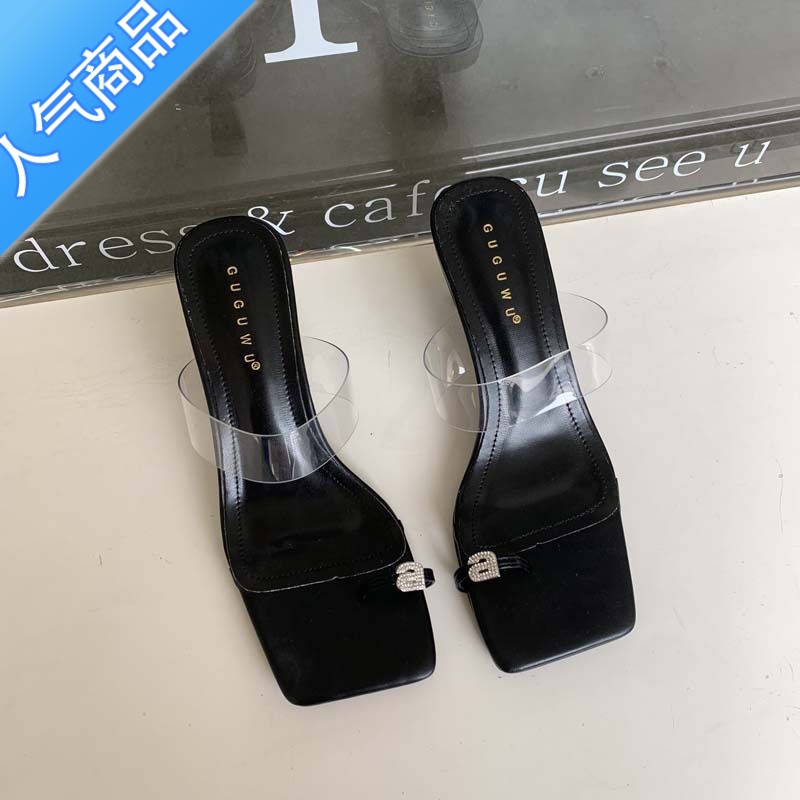 SUNTEK【博主推荐】拖鞋女夏外穿2023新款高跟网红银色夹脚外出细跟凉E高清大图