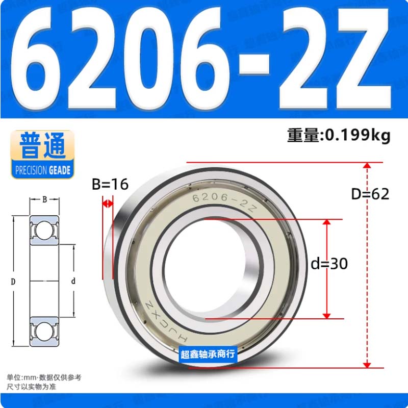斗车轴承 6206铁盖密封高清大图
