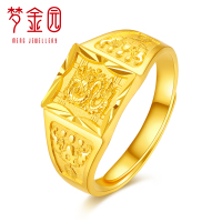 梦金园金戒指 足金999腾龙戒指 霸气老板戒方戒男士粗款戒子