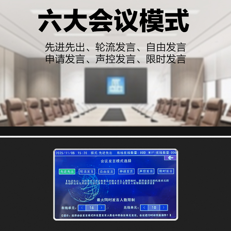 惠度(HuiDu)HD-E102有线数字手拉手会议麦克风视频会议内置扬声器扩音桌面方管话筒消防联动全彩触控屏鹅颈话筒高清大图