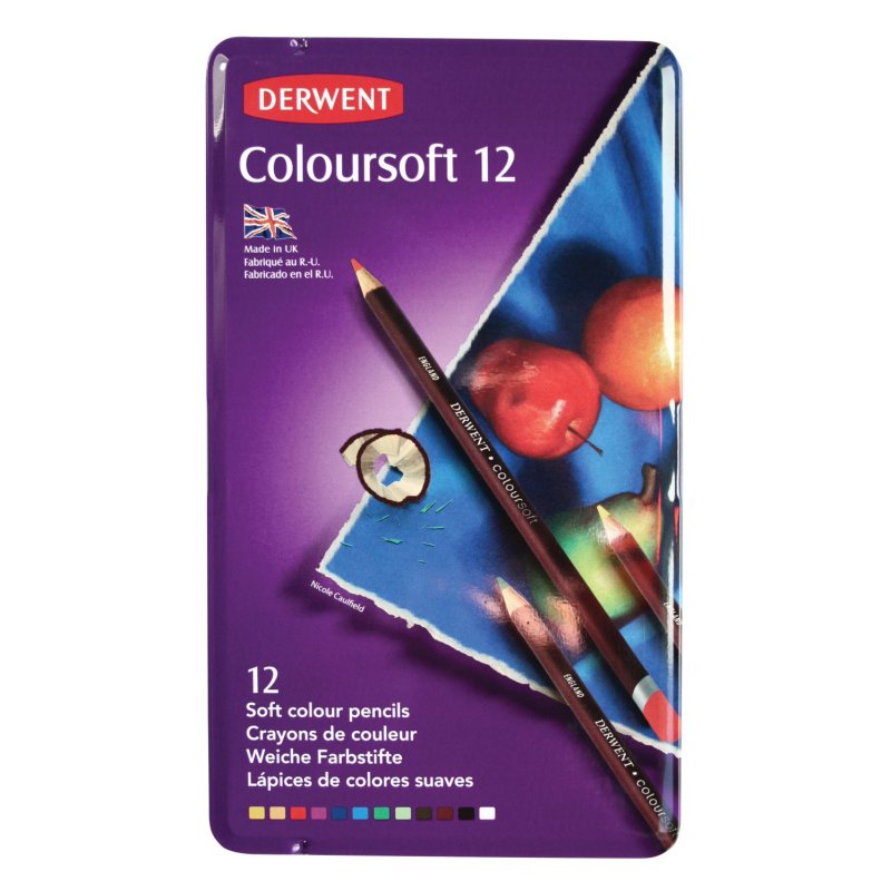 DERWENT Coloursoft 12 英国进口得韵 12色软彩铅铁盒套装 柔软丝滑,色彩鲜明