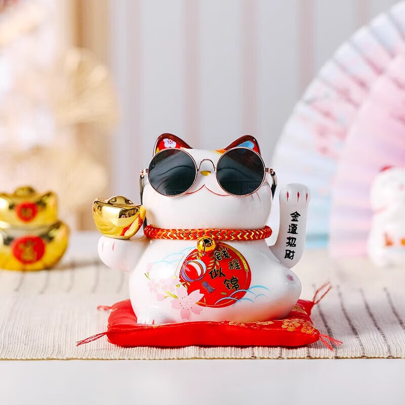 可爱自动摇手招财猫 7寸摇手生意兴隆(元宝)高清大图