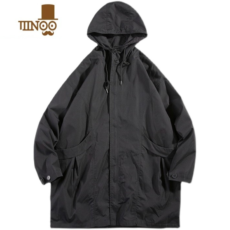 yanxu男士连帽风衣2023春季新款韩版修身薄款披风百搭休闲中长款外套