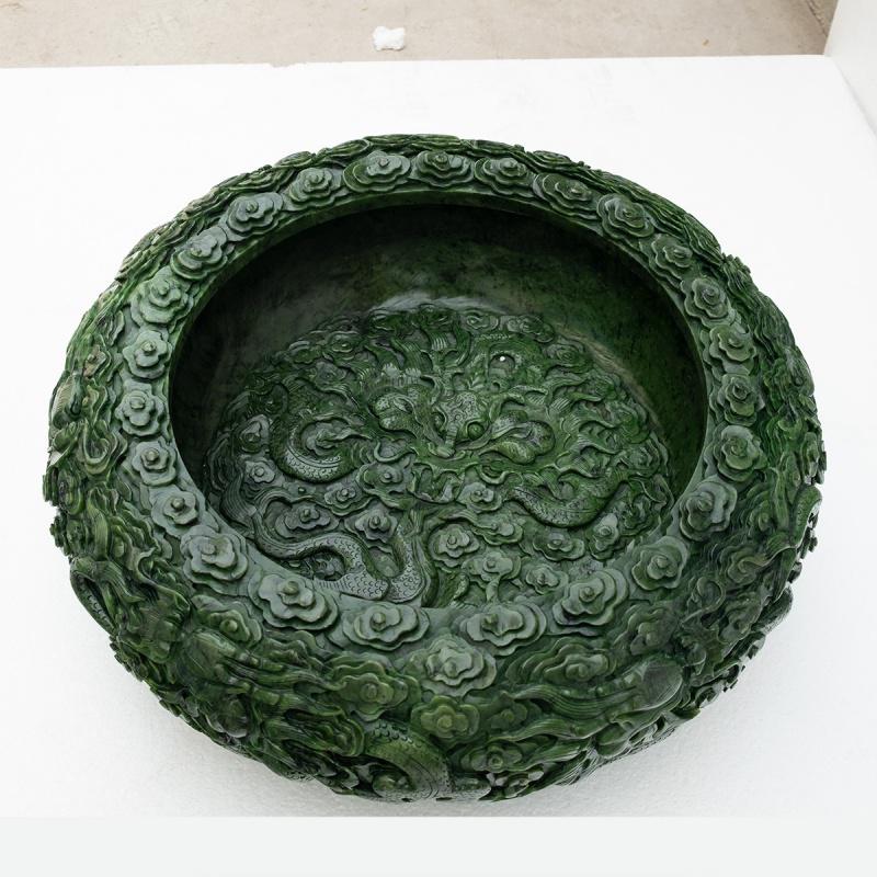 家柏饰(CORATED)玉石九龙奇石刻碧玉鱼缸庭院客厅办公室摆件高清大图