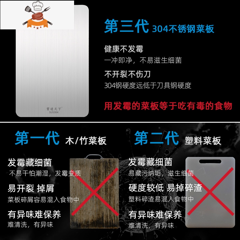 304不锈钢切菜板厨房家用双面和面板大砧板菜板案板 敬平高清大图