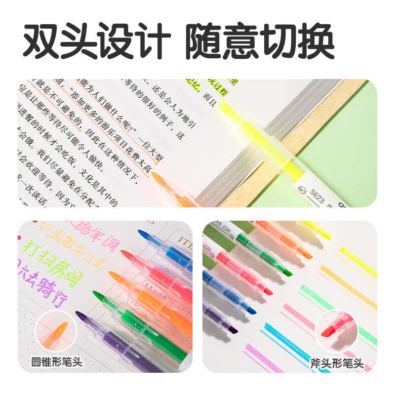 得力(deli) 6色双头荧光笔 学生复习醒目标记笔 手帐水性记号笔 6支盒DLSX-S627图片