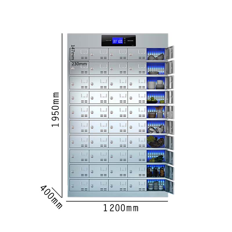 阿拉贡不锈钢员工食堂消毒餐厅紫外线高温餐盘餐具柜多格饭盒储物柜50门碗柜 紫外线消毒+高温热风循环高清大图
