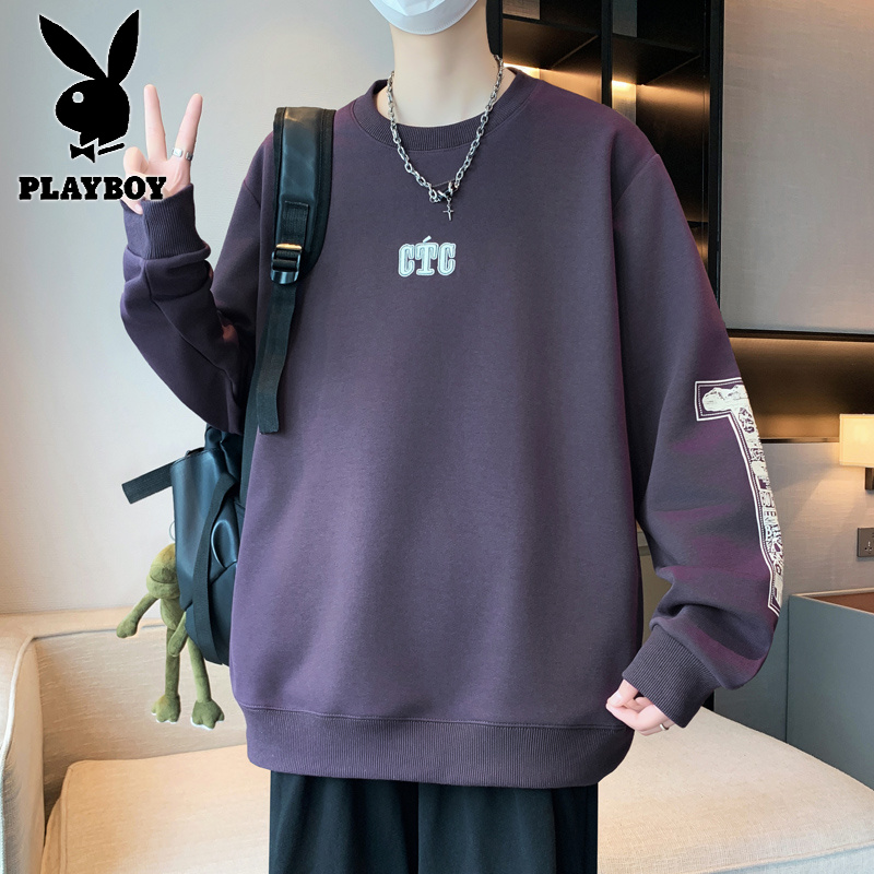 花花公子新款高品质卫衣男潮流2025秋季新款印花青少年套头学生单穿高清大图