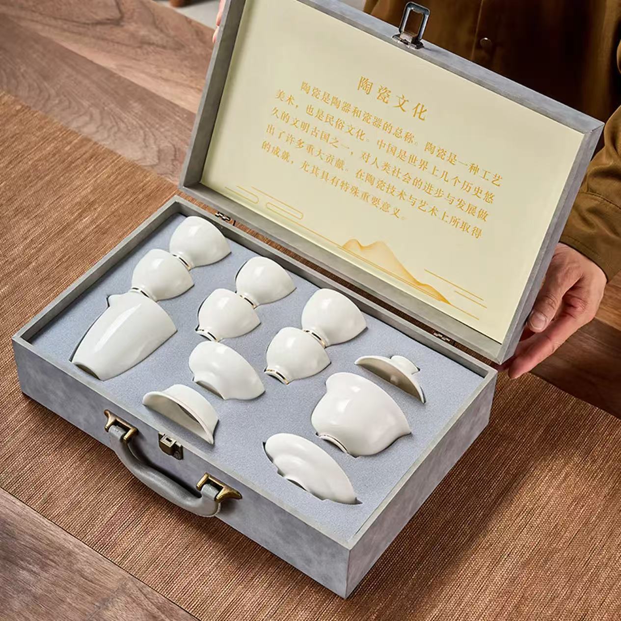 常生源羊脂玉白瓷功夫茶具整套家用盖碗公道杯茶杯泡茶套装鑫新雅LXH-5868高清大图