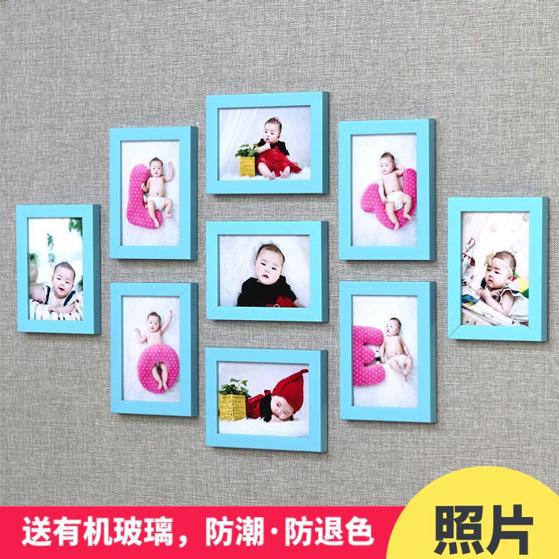客厅照片墙装饰挂墙免打孔ins影楼相片框7寸相框墙房间布置洗照片|黑色 9个8寸[无照片]