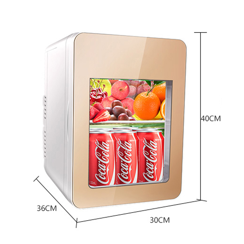 千钰 22L迷你车载冰箱制冷车家两用小型家用透明玻璃 学生宿舍便捷式微型小冰箱冷暖箱 双核 香槟金