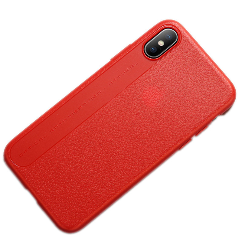HIGE/iPhonex手机壳 苹果x/10手机保护套防摔硅胶荔枝纹软壳潮男女款 适用于苹果x手机壳[中国红]
