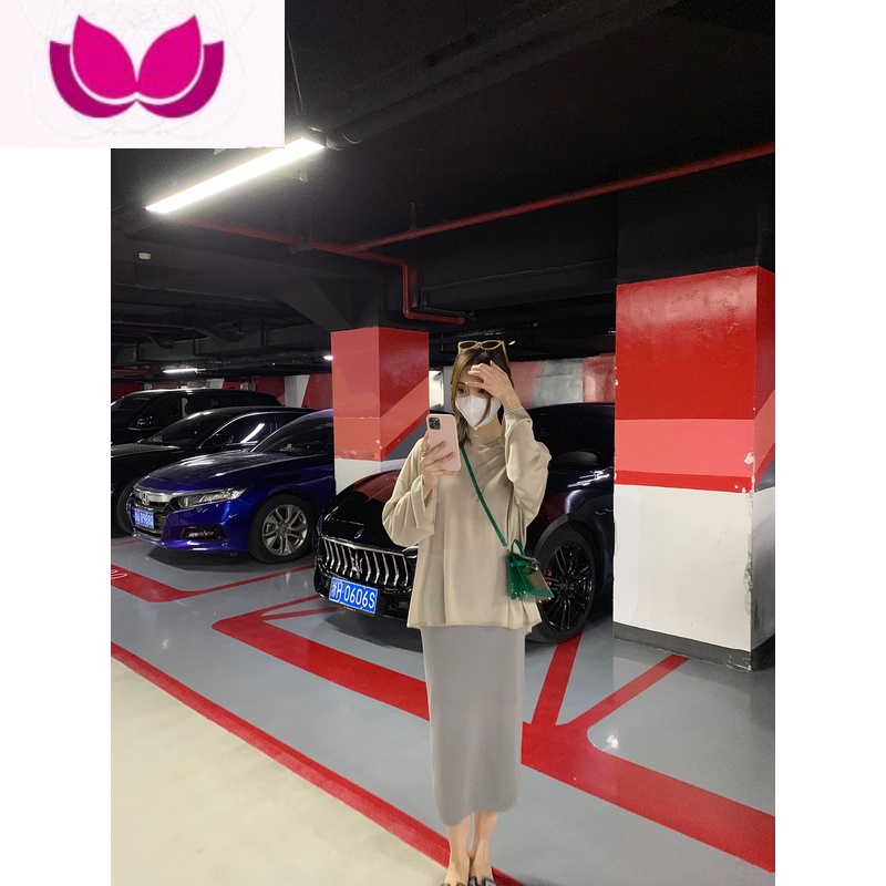 七斓◆冰茶套装~宽松慵懒感轻薄针织上衣女 开叉半身叉 XS 烟岚灰半裙-现货