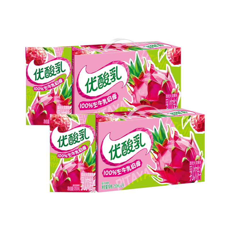 [2月生产]伊利优酸乳火龙果味250ml*24盒*2箱 营养学生健康