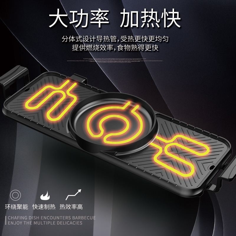 [新年特卖]烧烤炉家用电无烟烤肉机火锅插电多功能不粘煎锅电烤盘涮烤一体锅 吉祥鹤 超大双边烤分体鸳鸯锅