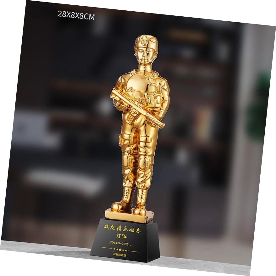 退伍八一军人纪念品送战友礼品定制创意军旅老兵退役纪念品奖杯 28*8*8cm高清大图