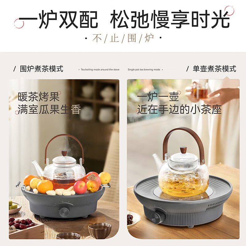 艾贝丽 无烟围炉煮茶器(含壶)0.8L大容量花茶壶五档旋钮调温ABL-WL1317高清大图