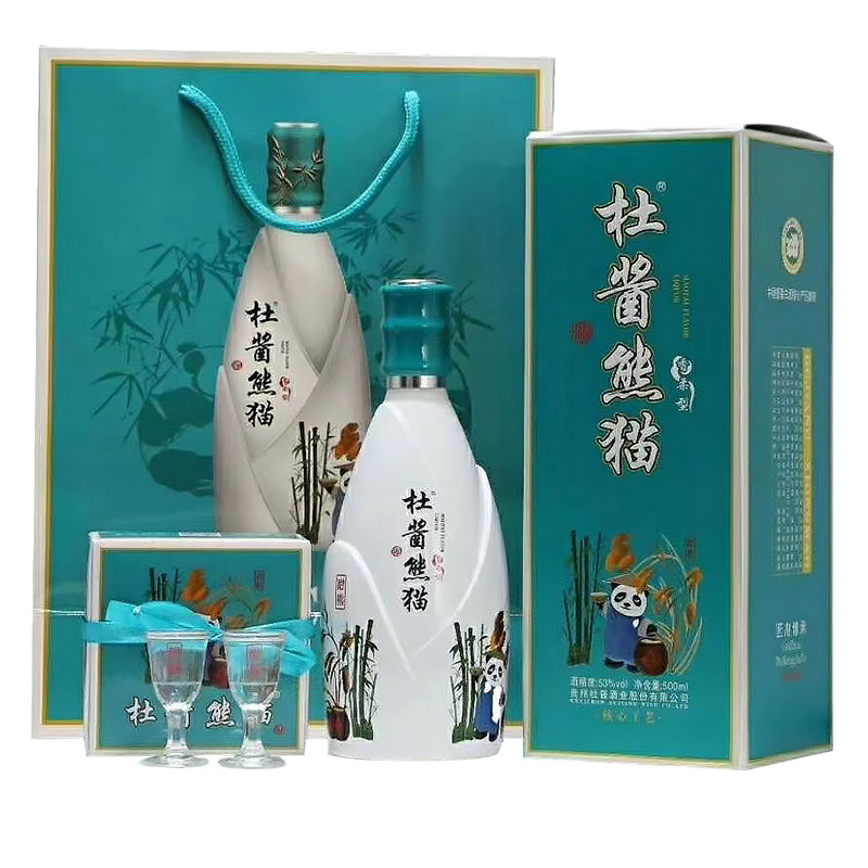 杜酱53度蓝色熊猫香柔酱香型白酒(带杯)500ml单瓶