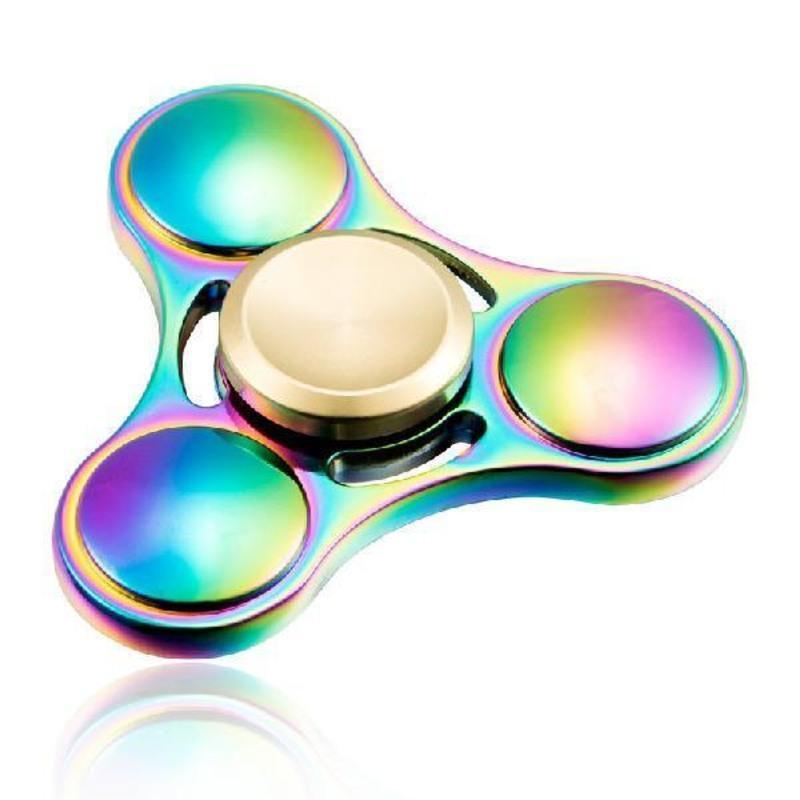 三叶炫彩合金版三角炫彩指尖陀螺七彩三叶金属手指陀螺旋转减压玩具