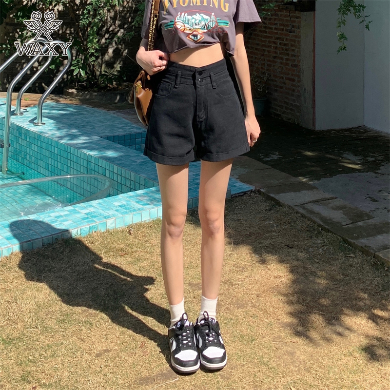 WAXY夏季高腰牛仔短裤女半身a字阔腿宽松显瘦韩版热裤辣妹女士潮