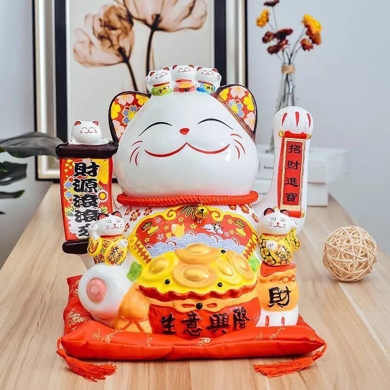 24厘米高和谐生财-122 猫摆件电动摇手家用店铺收银台开业礼品大小号白色陶瓷财猫
