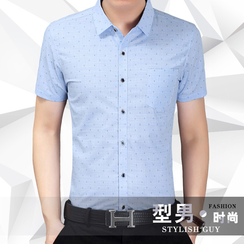 梵克公牛夏季中年男士时尚碎花衬衫潮流休闲修身爸爸装衬衣新款短袖衬衫男官方男装