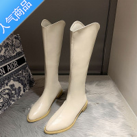 SUNTEK靴子2022新款女长筒靴女靴中筒百搭鞋子女秋冬长靴白色高筒骑士靴 米色 女款女款35