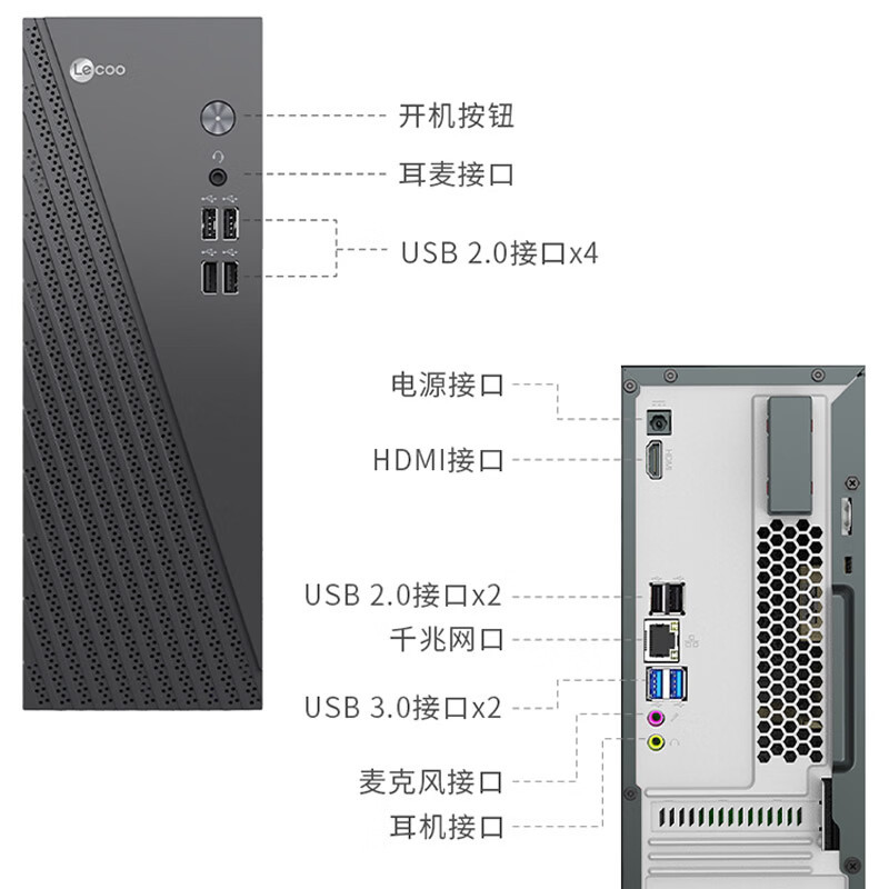 联想(Lenovo)来酷Lecoo 酷310 台式机电脑主机(R5-7533HS 16G 512G SSD WIFI Win11)商用办公家用学习高清大图