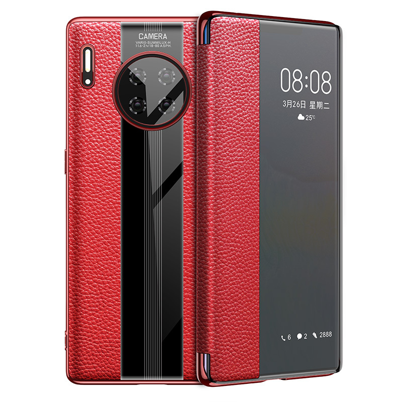[送钢化膜]高铭宣 华为p30pro手机壳真牛皮高档商务翻盖式保护套p20/30/pro5g保时捷限量版p30p黑