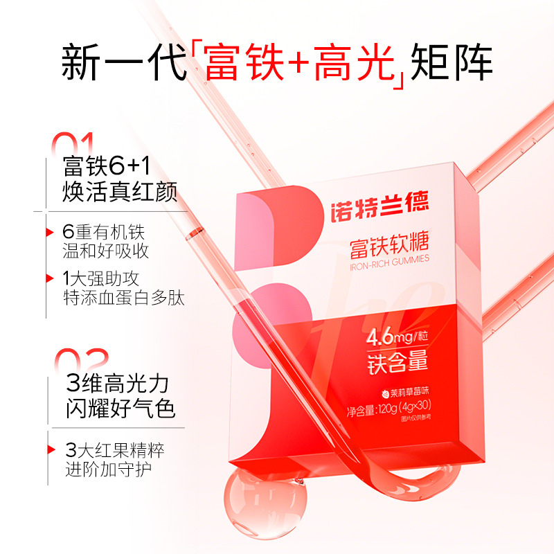 3盒 诺特兰德富铁软糖30粒补铁软糖茉莉草莓味妈妈哺乳期营养好气色维生素高清大图