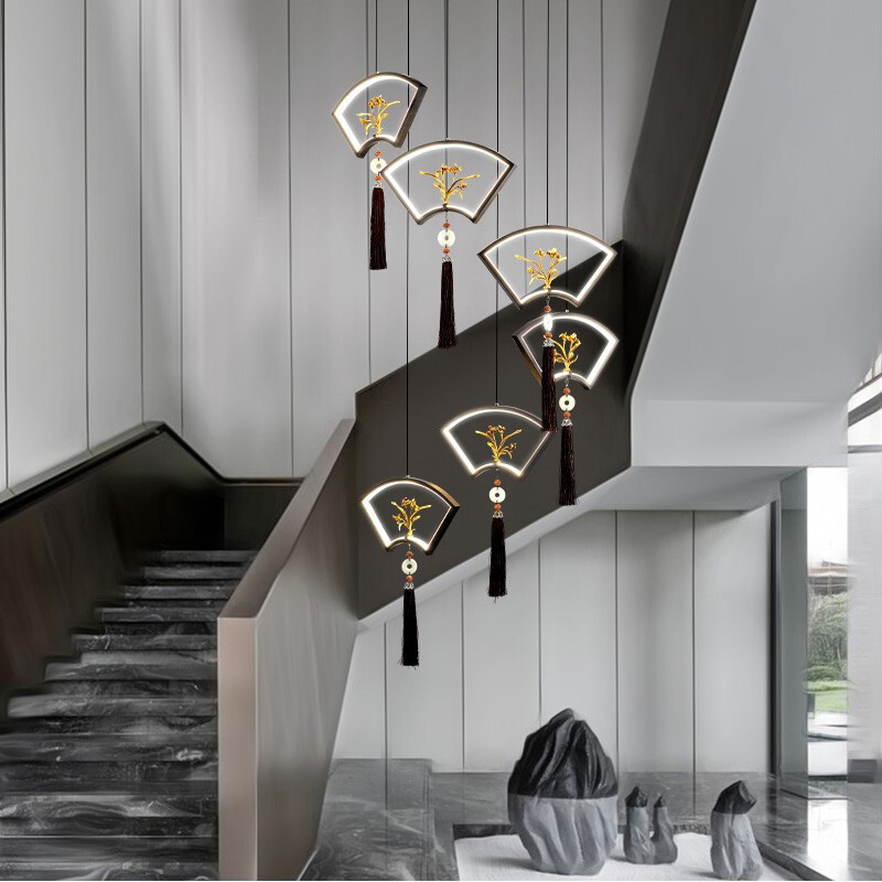 澳松品牌旋转楼梯长吊灯led古典简约大气新中式中国风禅意楼梯灯复古