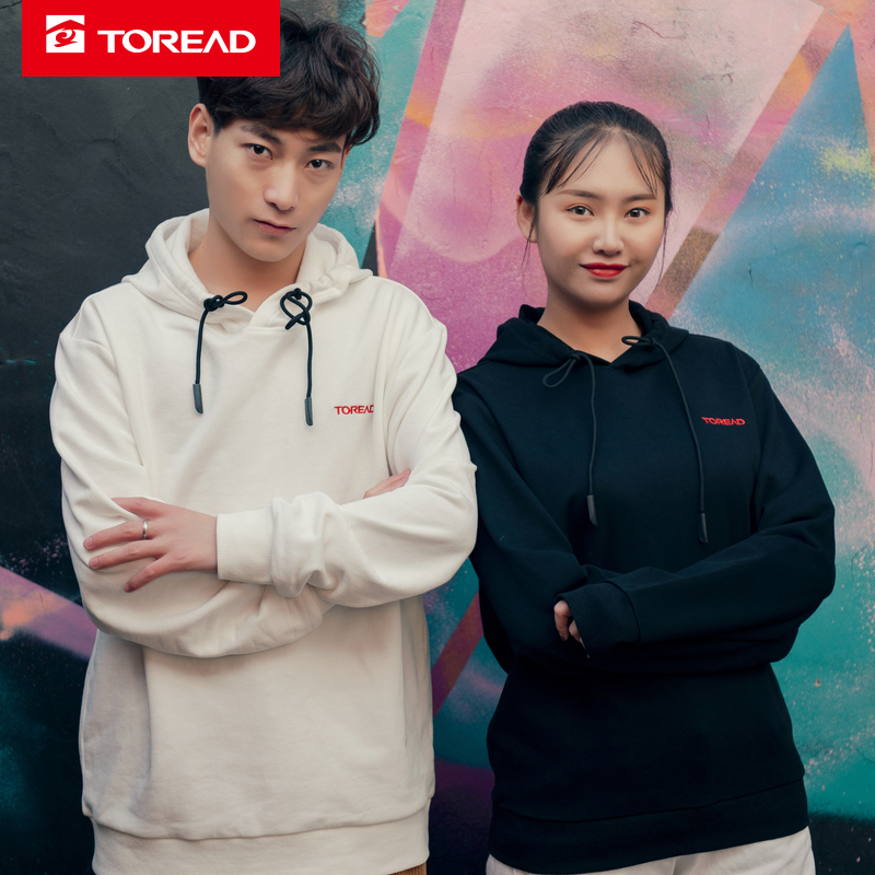 探路者卫衣男女情侣款外套通款棉质连帽套头衫户外手绘图案连帽卫衣登山徒步旅行外套休闲