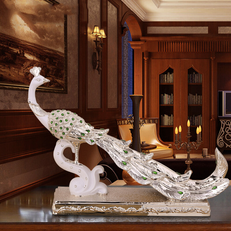 礼氏嘉礼品孔雀摆件欧式树脂客厅玄关创意家居软装饰品时尚家装工艺品