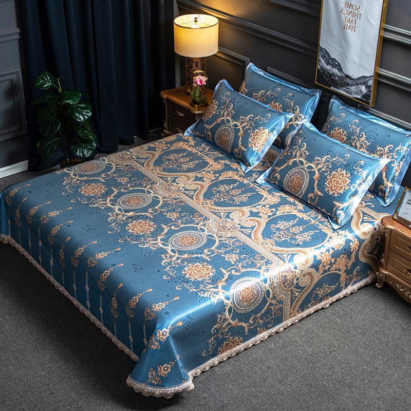 家柏饰(CORATED)床裙冰丝凉席三件套1.8m床可水洗折叠夏季1.5米可机洗空调软席子 蓝调佳人（送防滑垫） 1.5m（5英尺）床