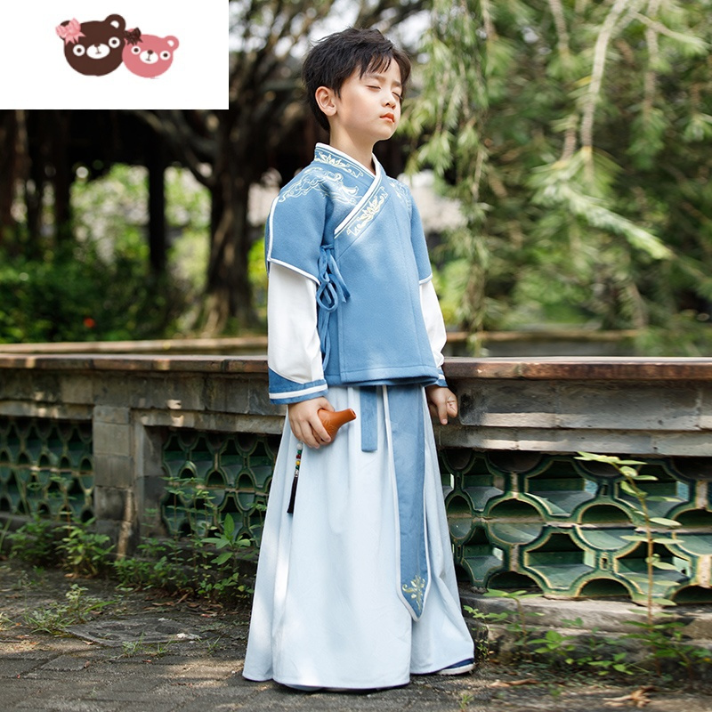 绿彩虹光儿童汉服男童国学服装古装男孩春夏古风帅气公子六一演出服