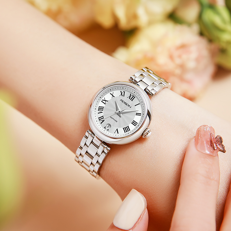 劳士顿rosdn手表女士正品石英表日历防水时尚休闲薄款大气罗马圣诞节