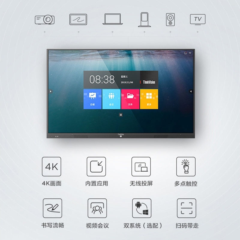 联想thinkplus MBtr65英寸会议平板教育教学一体机电子白板智能电视 手写笔+壁挂支架+投屏器