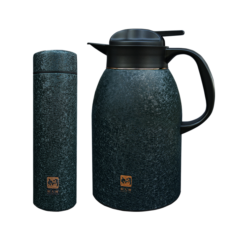 焖大师 MT1602W 1600ml保温壶 锦鲤商务套装 墨黑色